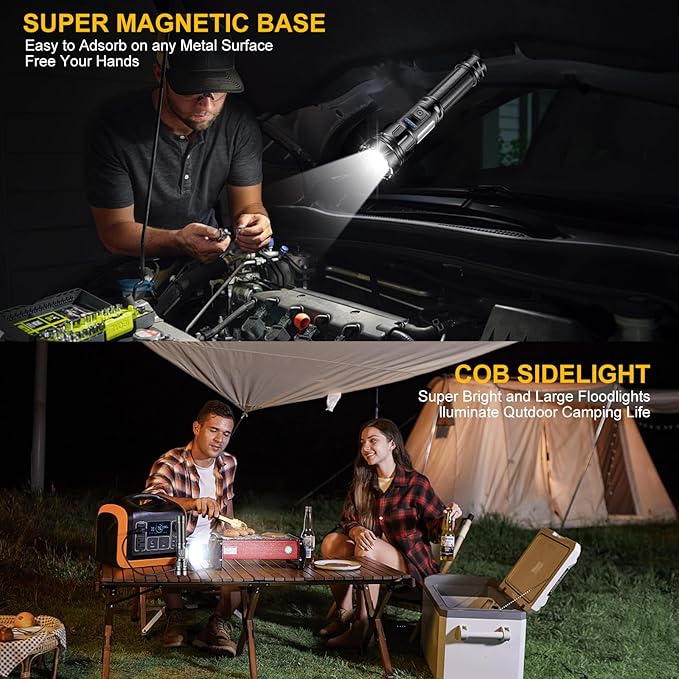 Rechargeable Flashlights High Lumens - 500 LM Super Bright LED Flashlight Powerful Tactical Flashlight with Zoomable, 7 Modes, IPX7 Waterproof, Handheld Flashlight for Camping, Hiking, Emergencies