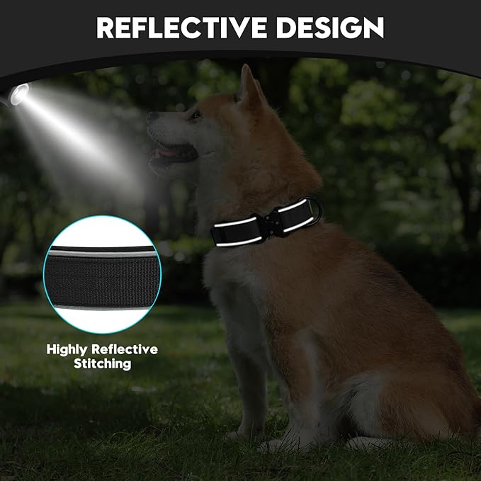 Dog Collar for Small Medium Large Dogs, Reflective, Adjustable Heavy Duty Dog Collar, Soft Neoprene Padded Comfortable for Walking (Black, S)