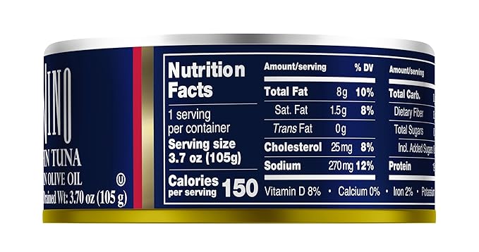 Tonnino Tuna Fish Yellowfin Pole&Line ??Solid Pack in Olive Oil ??Pack of 12 ??Alternative to Salmon ??Protein Snacks ??Ready to Eat Meals in Can