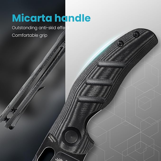 Kizer C01C Sheepdog Pocket Knife, 3.31" 154CM Blade EDC Camping Folding Knife with Black Micarta Handle, Small Survival Knives for Men Women, Hunting Knives with Liner Lock & Thumb Hole, V4488C1 ﻿