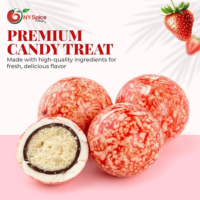 NY Spice Shop Strawberry & Creme Chocolate Malt Balls Party Decorations - 1 Pound Malted Milk Ball Candy Birthday Gifts - Chocolate Malted Milk Ball - Dark Chocolate Malt Balls Holiday Snacks