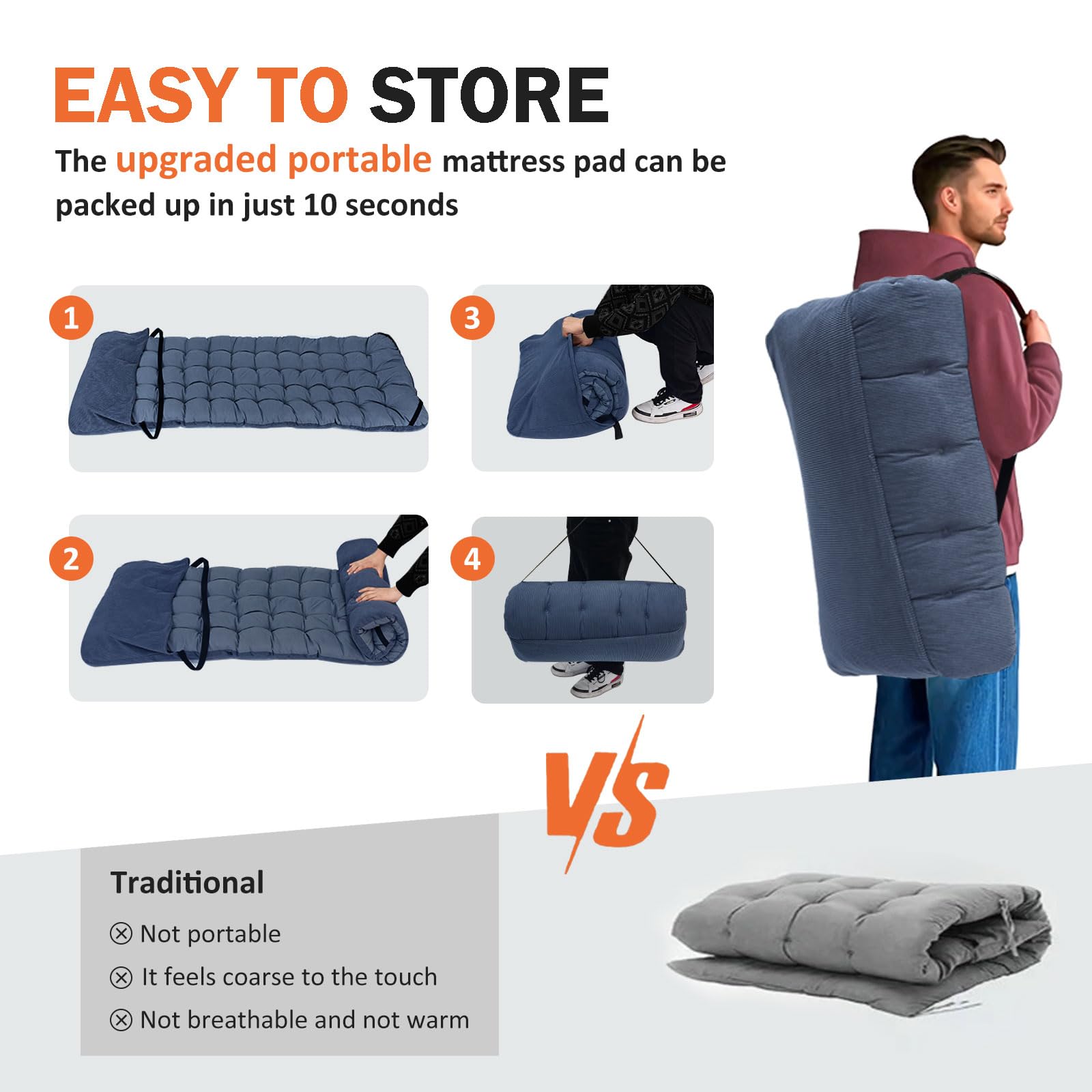 ATORPOK Camping Cot for Adults with Comfortable Cushion, Folding Bed
