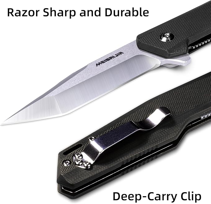 Pocket Knife D2 Blade Folding Knife with G10 Handle, Liner Lock, Pocket Clip, Smooth Flipping Action EDC Knife with Ball Bearing for Hiking Camping Outdoor