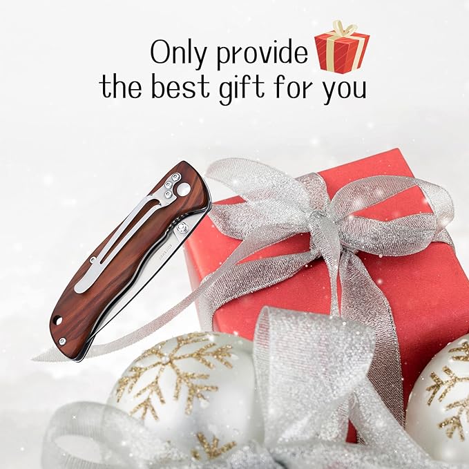 Vickay Pocket Knife for Men, Folding Knife with Clip, 3.74" 8Cr13MoV Steel Blade, Wood Handle EDC Knife for Outdoor Capmping, Tactical, Hunting and Fishing Gift