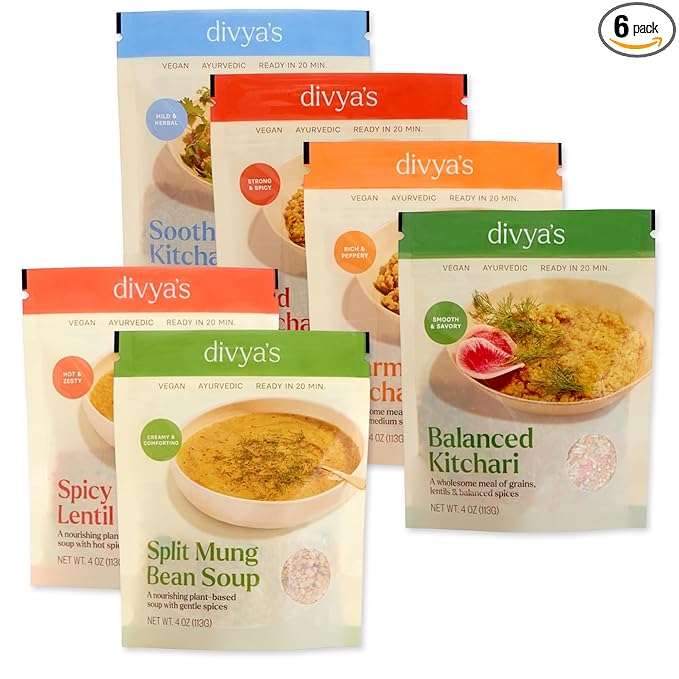 Divya's One-Pot Meal Variety Pack Bundle, Ayurvedic Meals with Grains, Lentils, & Spices, Healthy & Nourishing Plant-Based Meal, Vegan, Non-GMO, Gluten Free, Organic, Single Serve 6 Pack