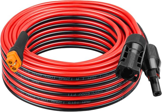 XRDS -RF 12AWG Solar to XT60i Extension Cable 30FT– Tinned Copper, Heavy-Duty XT60i Female Wire for Solar Panel, Battery, and Power Station, Low Resistance