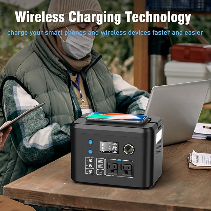 350W Portable Solar Generator with 60W Solar Panel, Powkey 70,000mAh Backup Lithium Battery, 110V/350W Pure Sine Wave AC Outlet, Power Station with Solar Panel for Outdoors Camping Travel Hunting