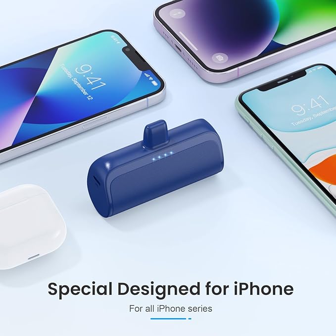 [2 Pack]Mini Portable Charger for iPhone,5200mAh Ultra-Compact Fast Charging Power Bank Cordless Cute Small Battery Pack Compatible with iPhone 14/14 Pro Max/13/13 Pro/12/11/XR/8/7/6(Pink+Blue)