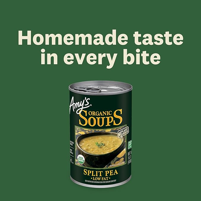 Amy's Soup, Vegan Split Pea Soup, Gluten Free, Made With Organic Split Peas and Vegetables, Canned Soups, 14.1 OZ (12 Pack)
