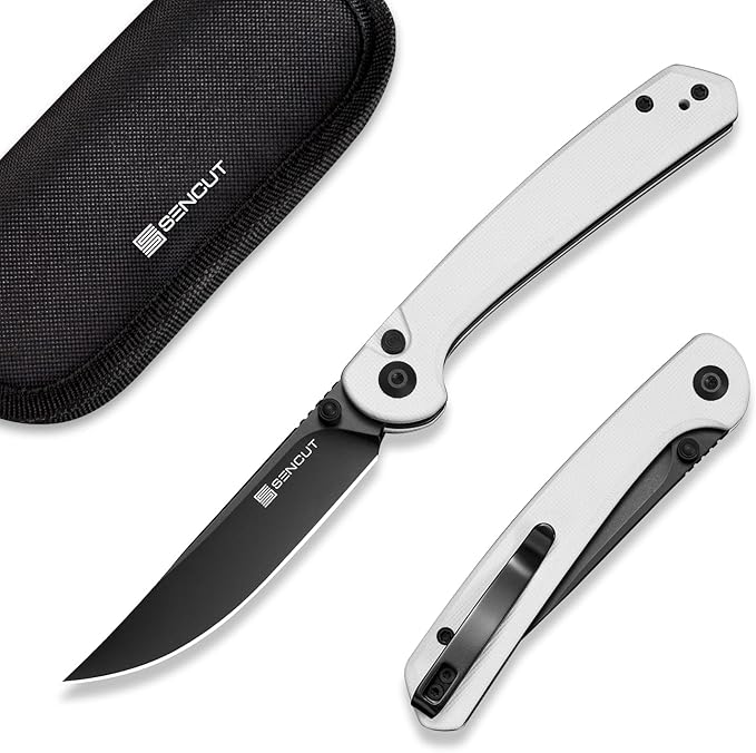 SENCUT Skelfin Pocket Knife for EDC, Folding Knife with 3.3'' Blade & G10 Handle, for Camping Hiking S25007-1 (White)
