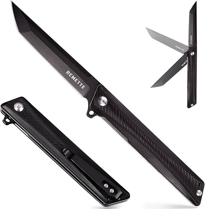 Tactical Folding Pocket Knife GD22K, 3.6" Black PVD Tanto Blade Flip Open with Durable G10 Handle,Men Women Everyday Carry EDC,Sharp Camping Hiking Daily Work Knives