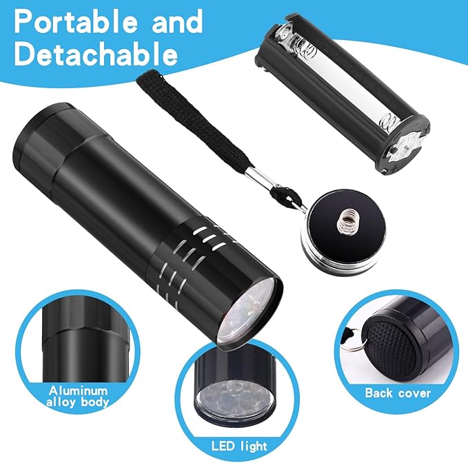 Riakrum 12 Pieces UV Blacklight Flashlights LED Handheld Mini Light Flashlight Small Portable Detector 395nm 9 LED Light for Pet, Carpet Dry Stains Detection, Spot Scorpions, Resin Curing(4 Colors)