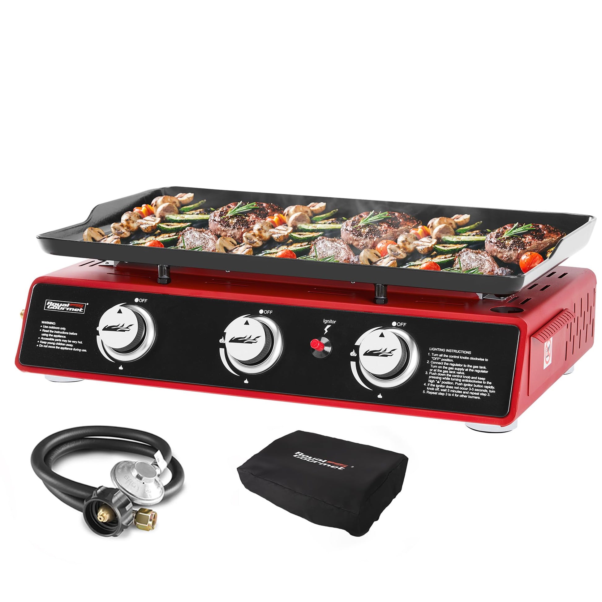 Royal Gourmet PD1301R 3-Burner Tabletop Propane Gas Griddle with Cover
