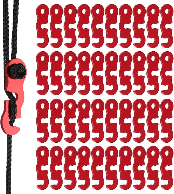 40PC Rope Tensioner, Aluminum Alloy S - Shaped Rope Tightener with Three - Eye Opening, Outdoor Camping Tent Rope Buckle, Ideal for Tent Tie Downs, Clothesline Tightening & Hiking Accessories