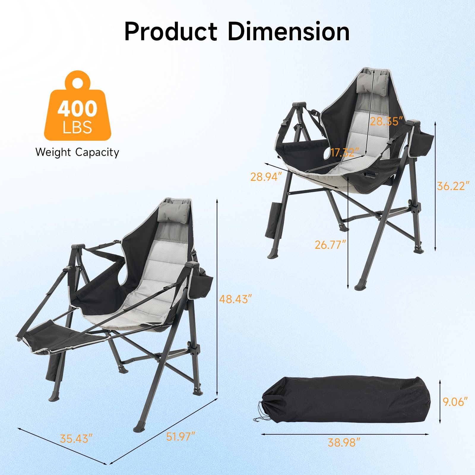 Dovov Hammock Camping Chair with Removable Footrest, 400lbs Heavy Duty Portable Swing Chair Outdoor