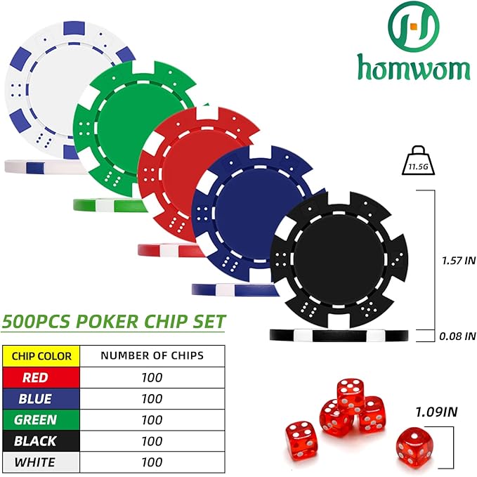Poker Chip Set - 500PCS Poker Chips with Aluminum Case, 11.5 Gram Chips for Texas Holdem Blackjack(500pcs)