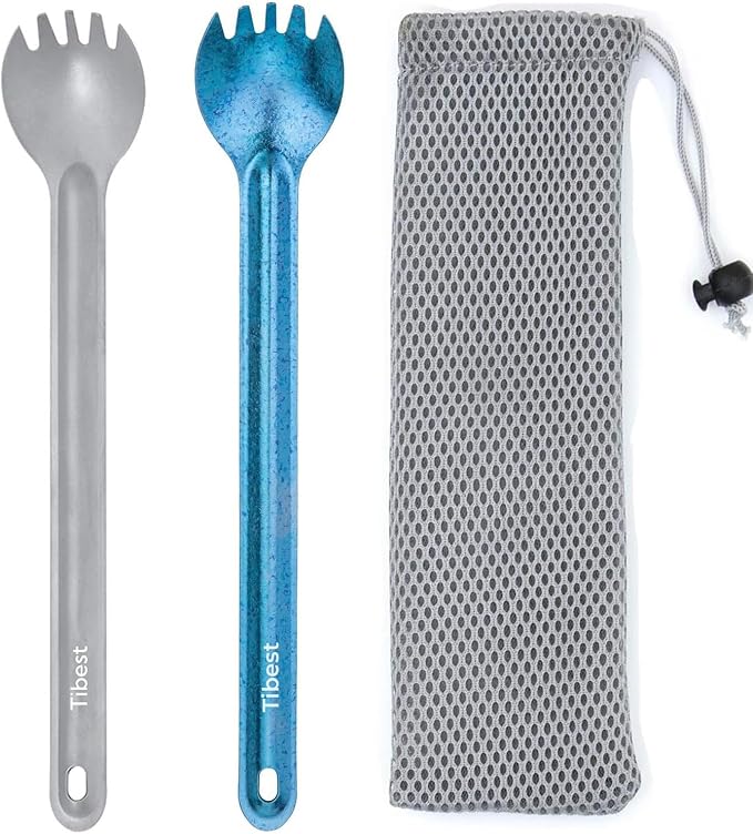 Titanium Spork, 8.7" Long Handle, Backpacking Spork and Spoon, Ultra Lightweight Camping Utensil for Hiking, Travel