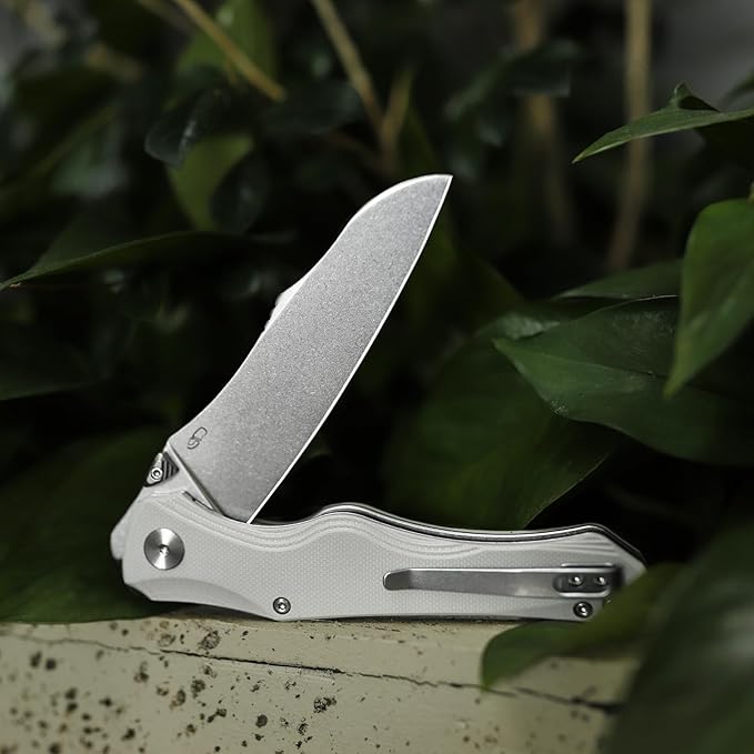 Knives, EDC Folding Knife for Men, Flipper Pocket Knife with Clip, Sharp Hiking Camping Survival Knives, G10 Handle and Ti Thumb Studï½?.89'' Stonewash 14C28N Steel Blade｜Triton-03