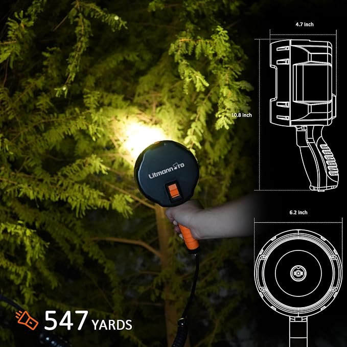 Handheld Spotlight up to 1500 Lumens 12V Plug Spot Light LED for Boat Camping Flashlight Hunting Spotlight Car Spotlight Marine Flashlight