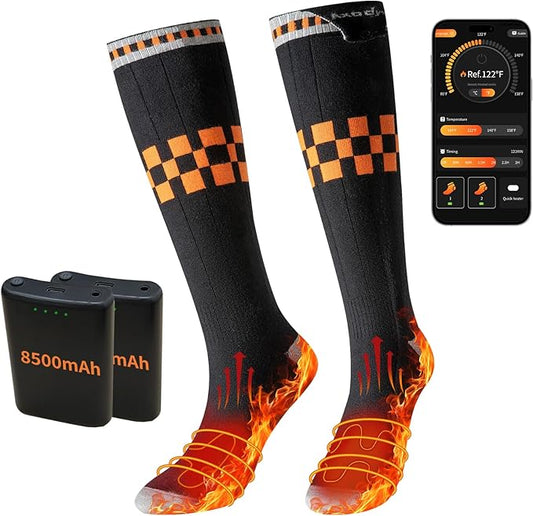 Heated Socks with App Control for Men Women, 5V 8500mAh Battery Rechargeable, Electric Socks with 4 Heating Levels for Winter Warm, Skiing, Hunting, Camping, Hiking, Cycling, Outdoor