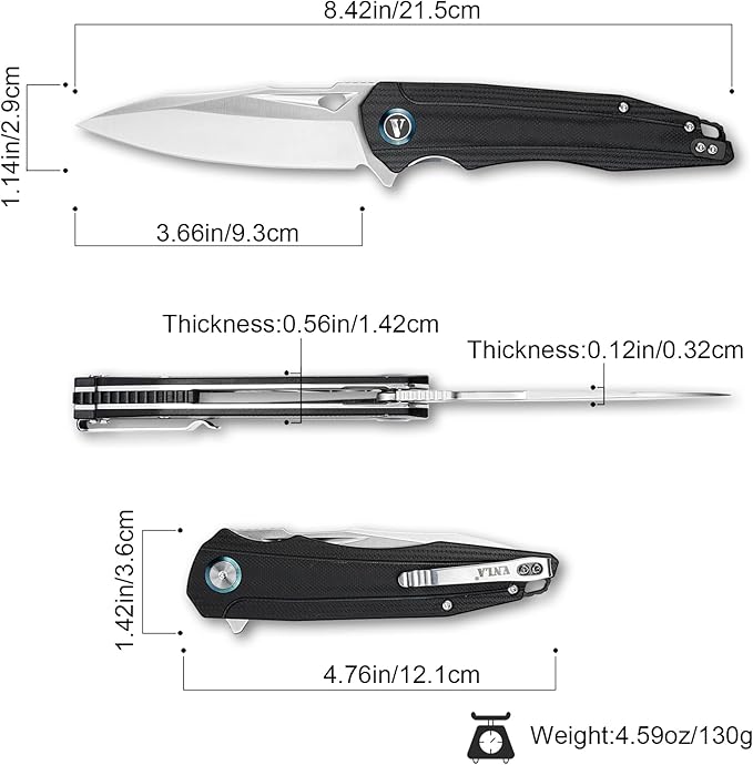 VNLA Folding Pocket Knife.with Flipper Opening,Sandvik 14C28N Blade, G10 Handle,with Pocket Clip,for Men Women,Sharp Outdoor Tool EDC Knives
