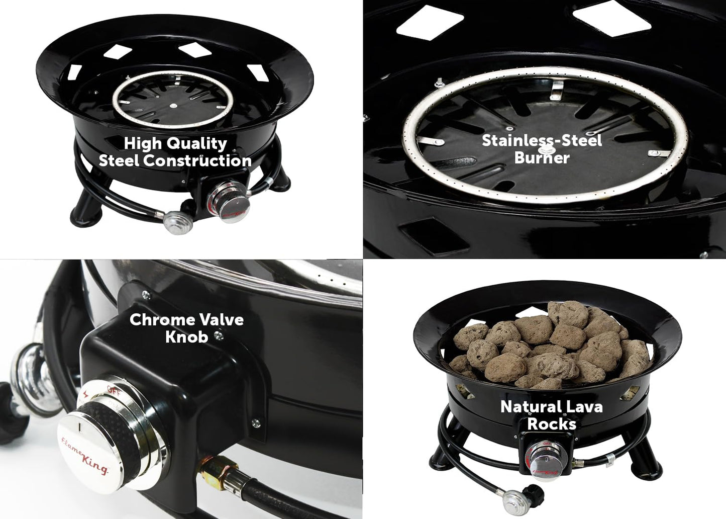 Flame King Smokeless Propane Fire Pit, 24-inch Portable Firebowl, 58K BTU with Self Igniter, Cover