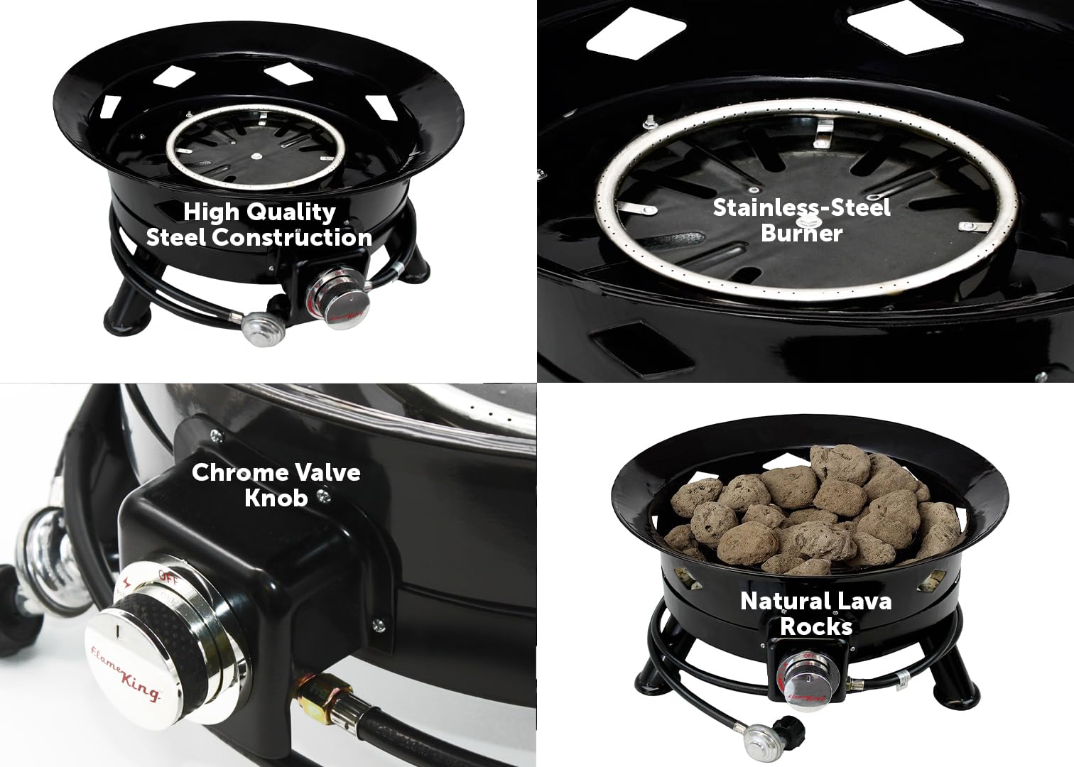 Flame King Smokeless Propane Fire Pit, 24-inch Portable Firebowl, 58K BTU with Self Igniter, Cover
