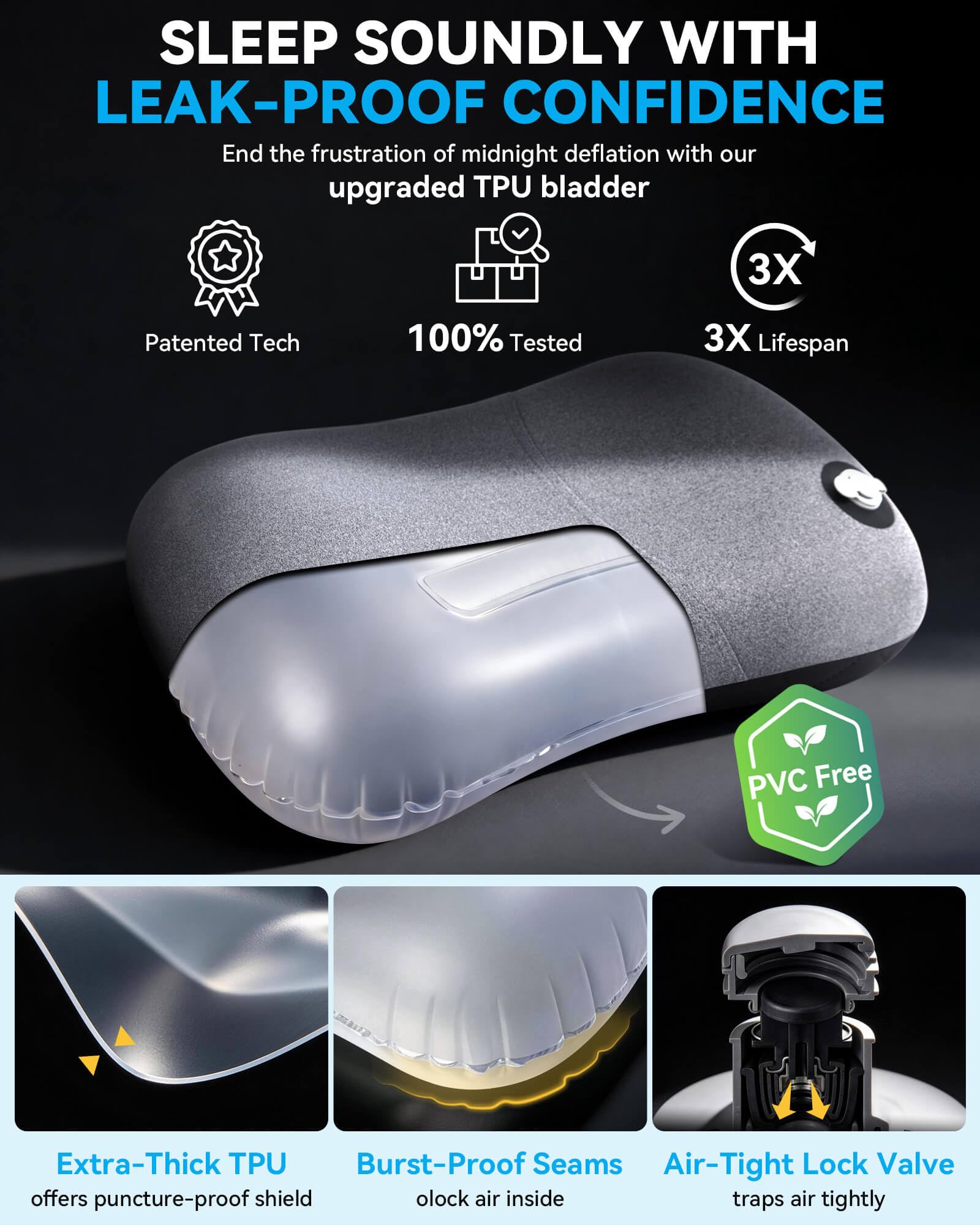 Hikenture Camping Pillow with Removable Cover, Ultralight Inflatable Pillow