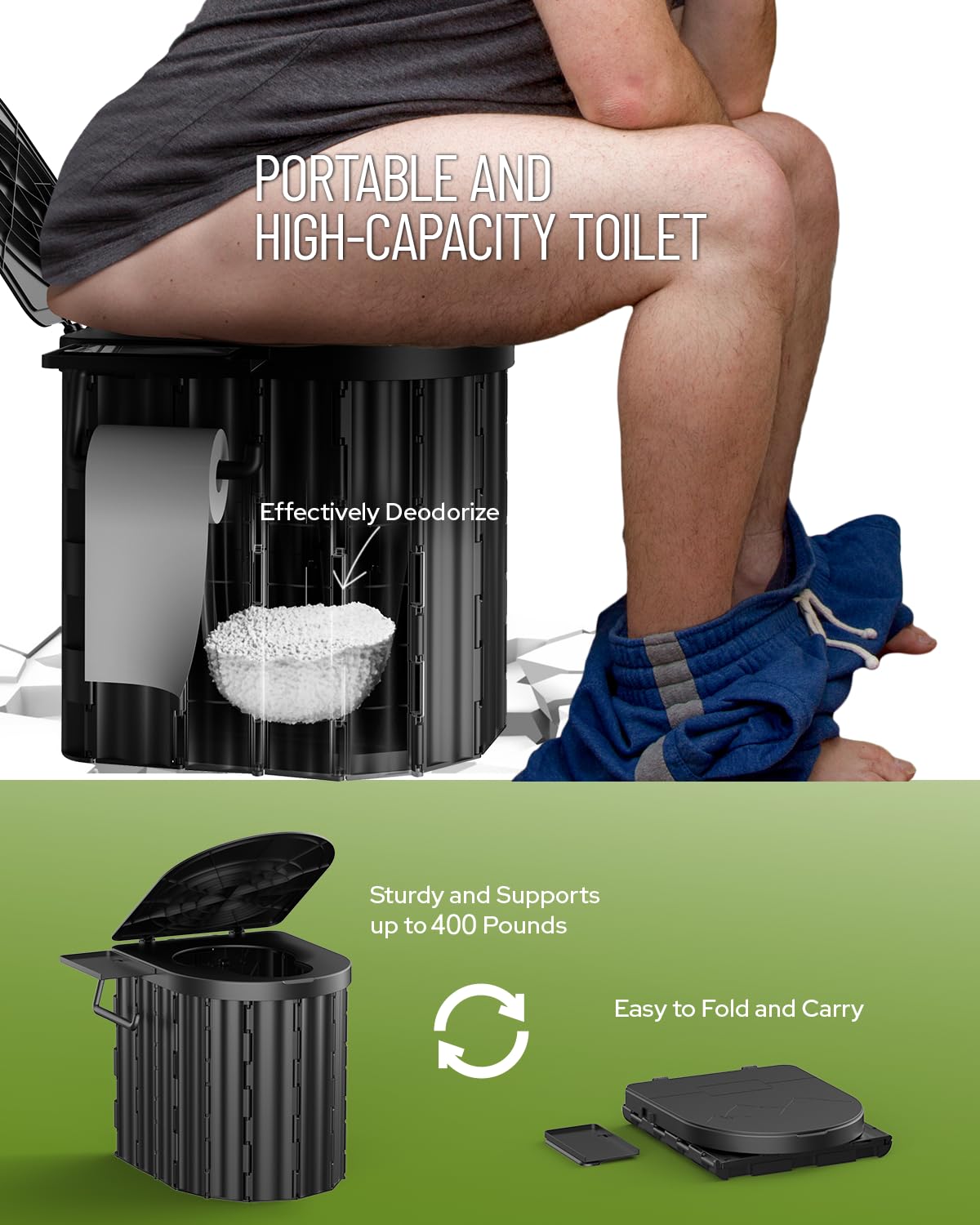 Camping Toilet with Pop-Up Privacy Tent and Liquid Waste Gel, Portable Toilet for Camping with