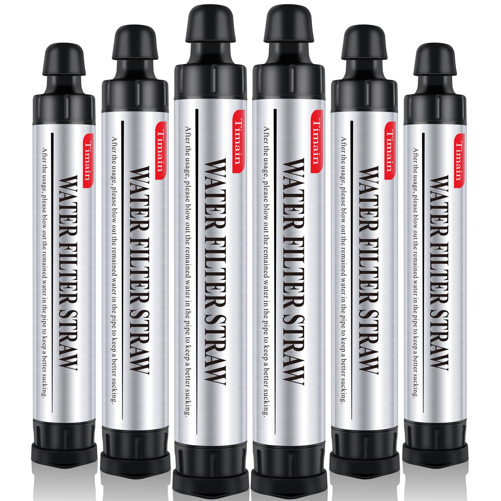 Timain 6 Pack 4-Stage Filtration,High Flow Rate Water Filter Straw,Water Purifier Survival for