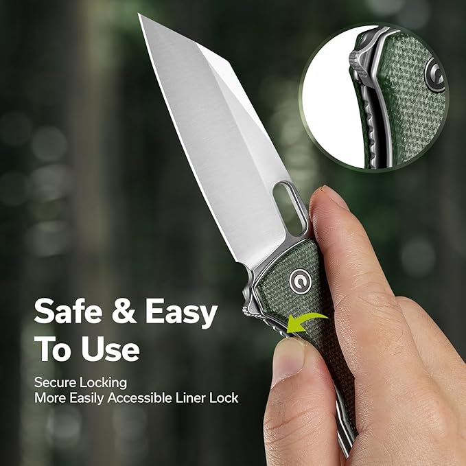 CIVIVI Nugz Folding Pocket Knife for EDC, 3.17" 14C28N Reverse Tanto Blade Micarta Handle Flipper Knife for Ideal Gift to Men Women C23060-2 (Green)