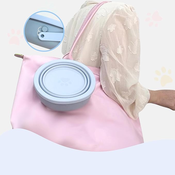 HANARA 2-in-1 Insulated Dog Bowl with Collapsible Lid & Handle ??Stainless Steel, Non-Slip Rubber Base ??Portable Pet Water & Food Bowl for Dogs & Cats ??30 OZ + 20 OZ ??Indoor & Outdoor (Blue)