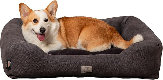 Furry's Paradise Cuddler Waterproof Bolster Pet Bed with Recycled Fibers and Non-Slip Bottom. (Dark Gray, Small)