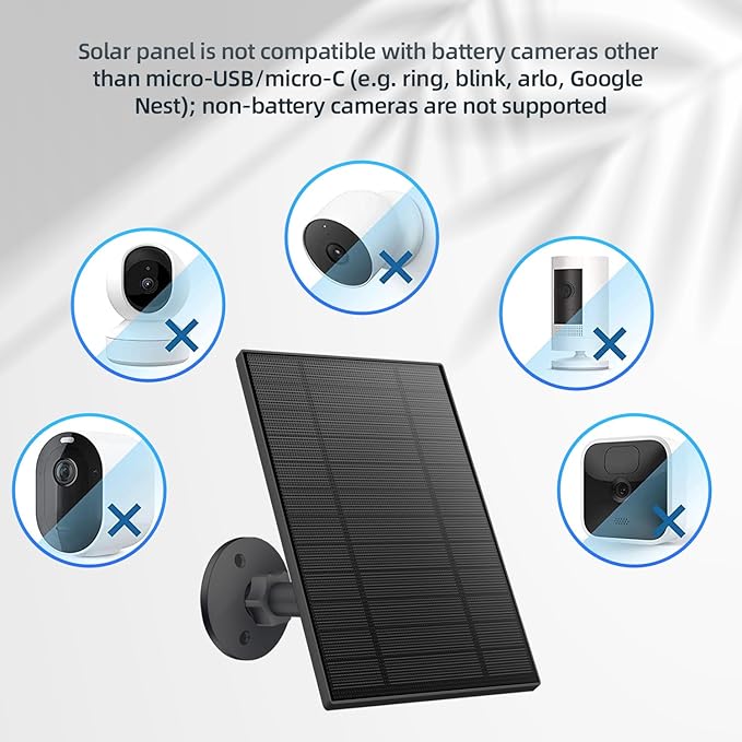 5W Solar Panel for Security Camera, Solar Panel with Micro USB & USB-C Port for DC 5V Outdoor Rechargeable Battery Camera, IP65 Waterproof, 360° Adjustable Security Mount, 9.8ft Cable(Black)