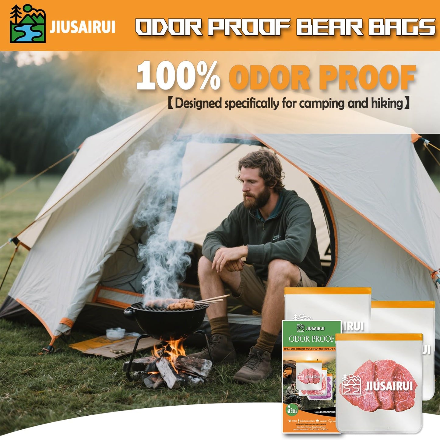 JIUSAIRUI Odor Proof Bear Bags for Food Backpacking: 5Pack Reusable Bear Proof Food Storage