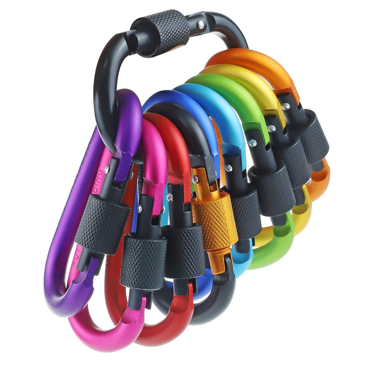 10 Pack Aluminum D Ring Key Rings Hiking Clips Locking Carabiner for Hiking Camping Fishing and