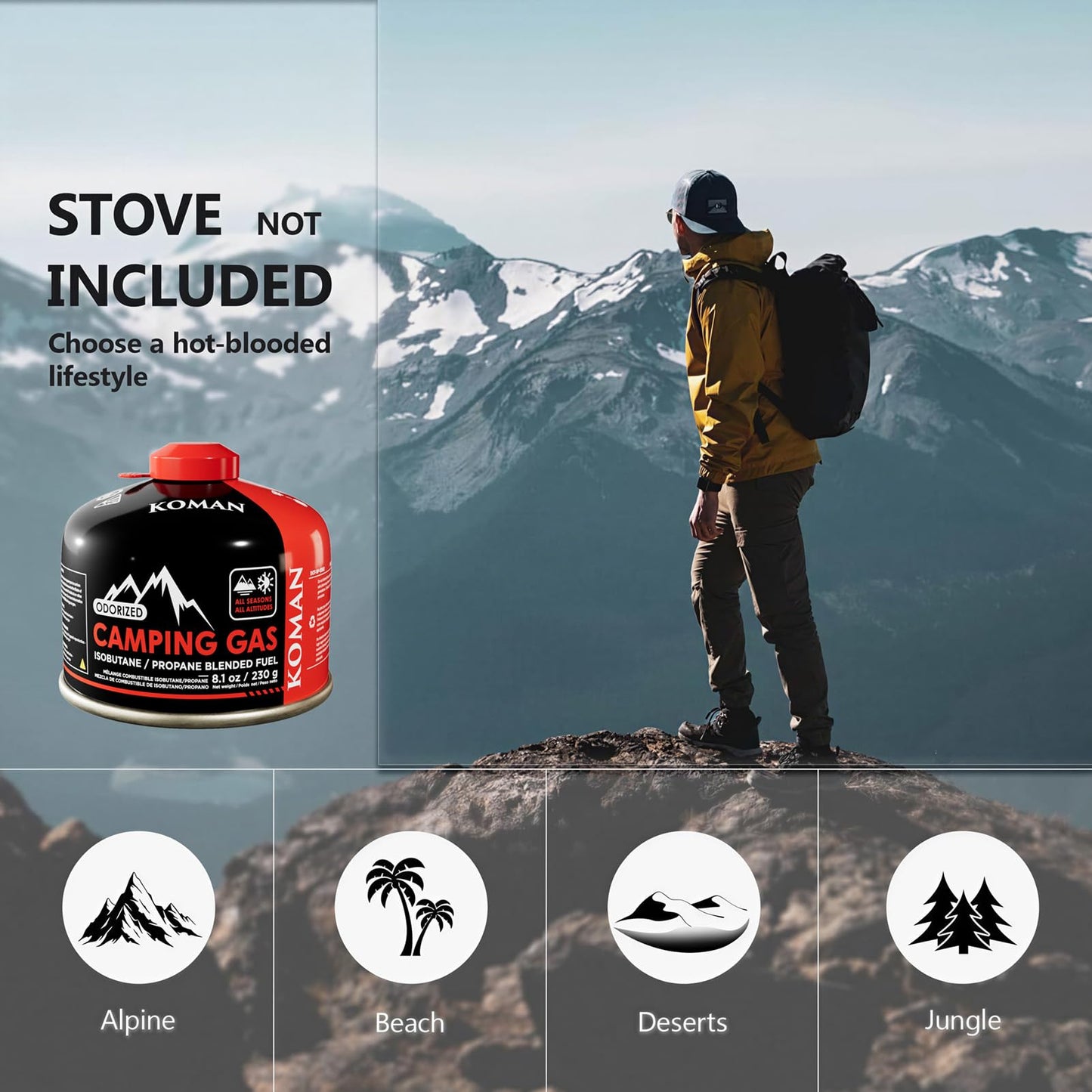 KOMAN Isobutane Fuel Canister 230 Gram Camping Stove Fuel Butane Propane Blend Camping Fuel Gas