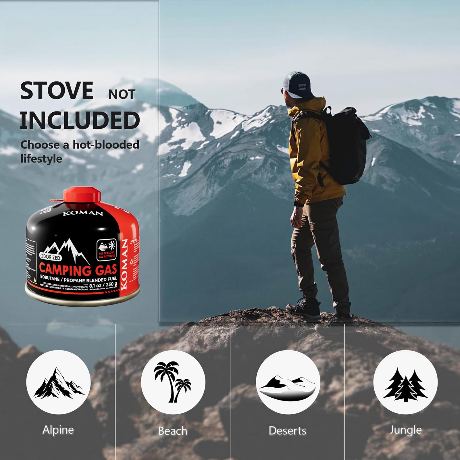 KOMAN Isobutane Fuel Canister 230 Gram Camping Stove Fuel Butane Propane Blend Camping Fuel Gas