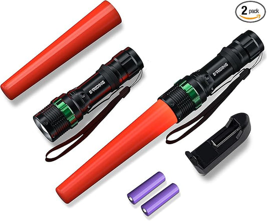 2 Pack Rechargeable Traffic Wand, 11 Inch LED Traffic Control Flashlight, Small Orange Safety Baton with 5 Flashing Modes, Air Marshaling Wand for Airport, Parking Directing