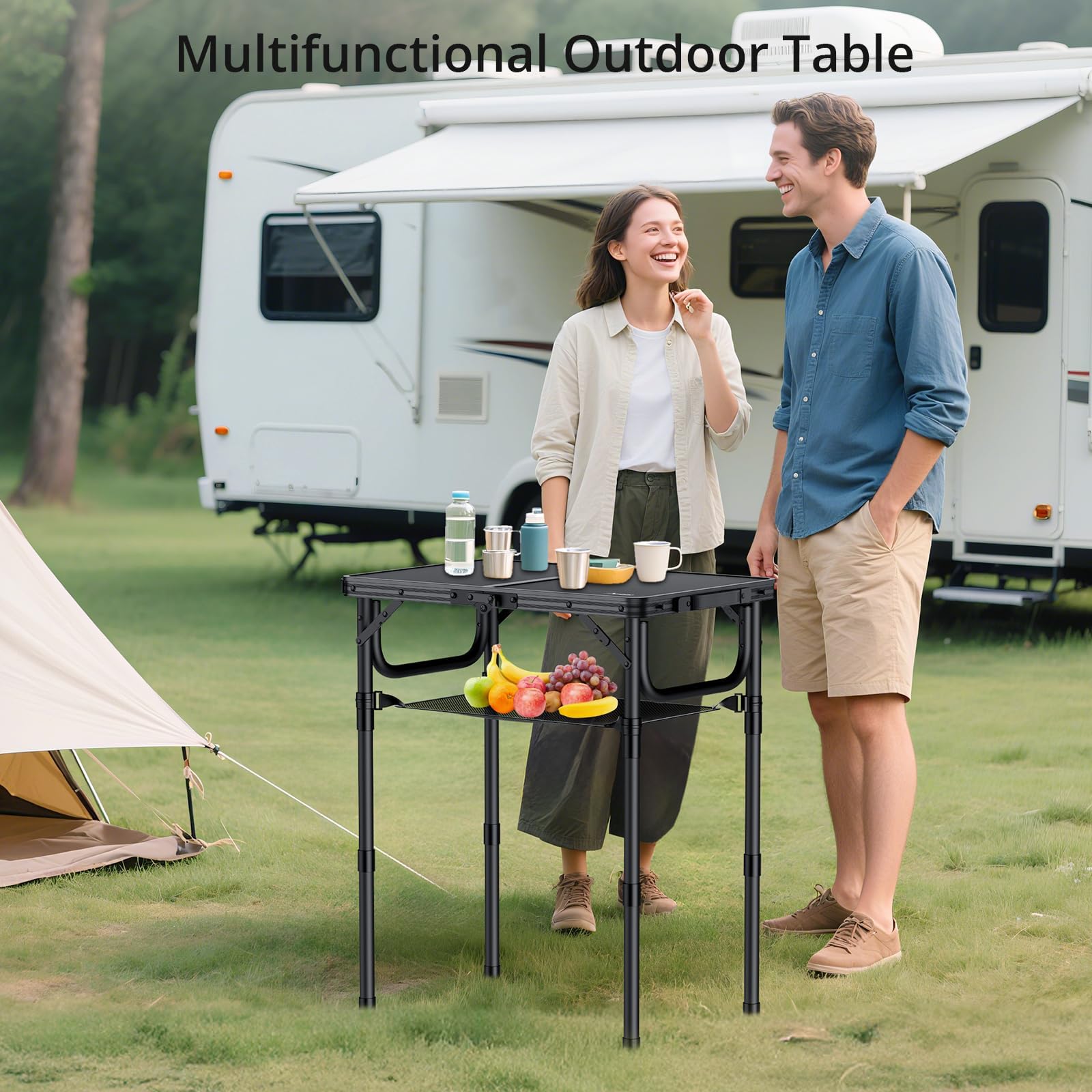 Anbte Folding Camping Table, 24"X 16" Adjustable Height Small Folding Table