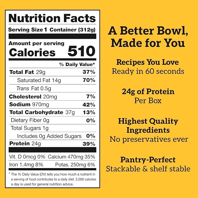 Born Simple Ready to Eat Meals with Sporks, Ultimate Mac and Cheese, Improved Recipe - 24g Protein, Prepared Meal, Microwavable Entree, 11 oz (Pack of 6)