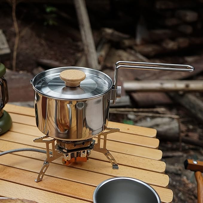 Stainless Steel Camping Kettle, Portable 1L Camping Pot with Removable Handle, Ideal for Outdoor Activities, Hiking, and Picnics