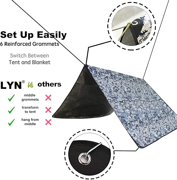 LYN Heavy Duty Emergency Blanket Survival Gear Waterproof Insulated Blanket Emergency Tarp for Camping, Hiking, Bushcraft