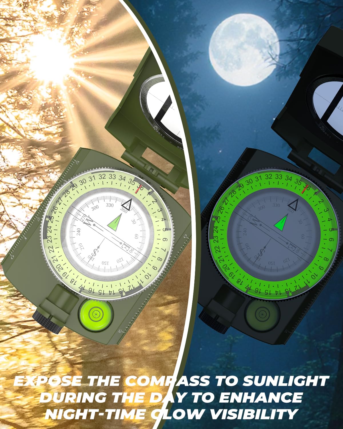 Sportneer Military Lensatic Sighting Compass with Carrying Bag, Waterproof and Shakeproof, Army