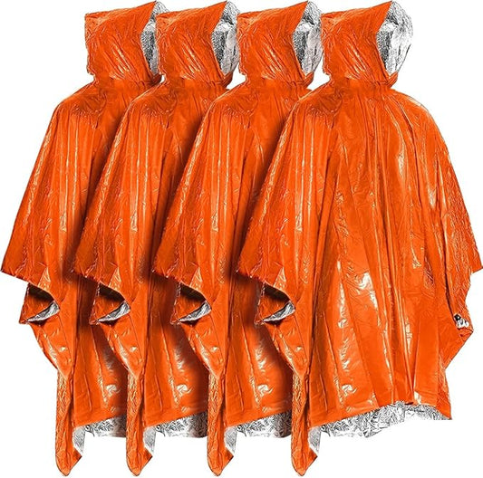 Everlit Survival Rain Poncho Emergency Mylar Space Blanket Camping Gear-Retain 90% of Body Heat Survival Gear for Survival Kits Camping Supplies Emergency Blankets