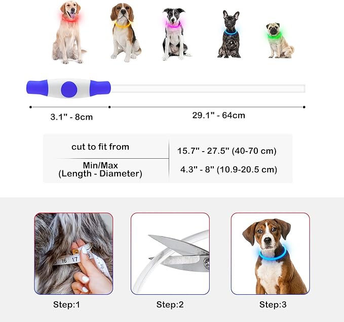Light Up Dog Collar, Dlitk Rechargeable Cuttable LED Dog Collars, Pet Safety Light at Night Walking for Small Medium Large Dogs, Do Not Use Fast Charging (Blue)