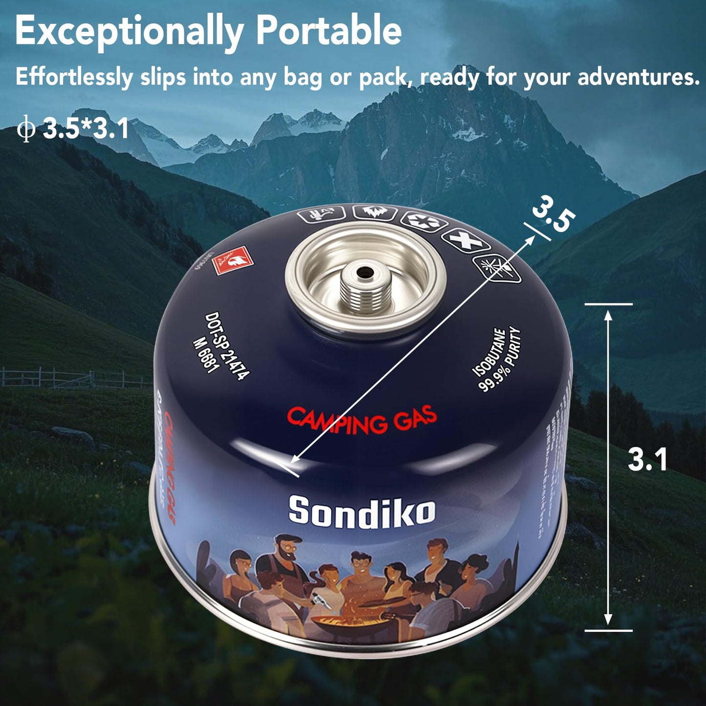 Sondiko Iso Butane Fuel Canister 100g 4 Pack, Camping Stove Fuel
