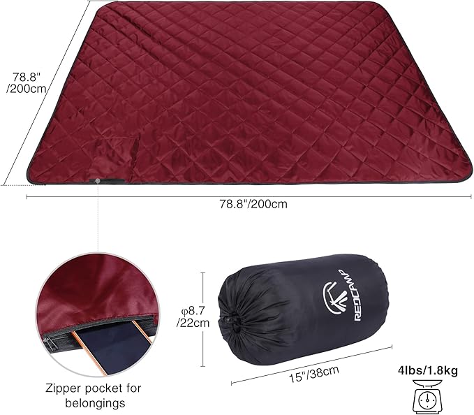 REDCAMP Large Warm Blanket with Sherpa Lining, Cold Weather Outdoor Blanket Windproof for Camping Stadium, Machine Washable 79"x 79" Red