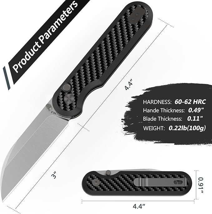 FINTISO Pocket Knife, 3" S35VN Blade EDC Knife with Carbon Fiber Handle, Folding Knife with Pocket Clip for Outdoor Camping, Hunting, Hiking, Survival, Parrot Series