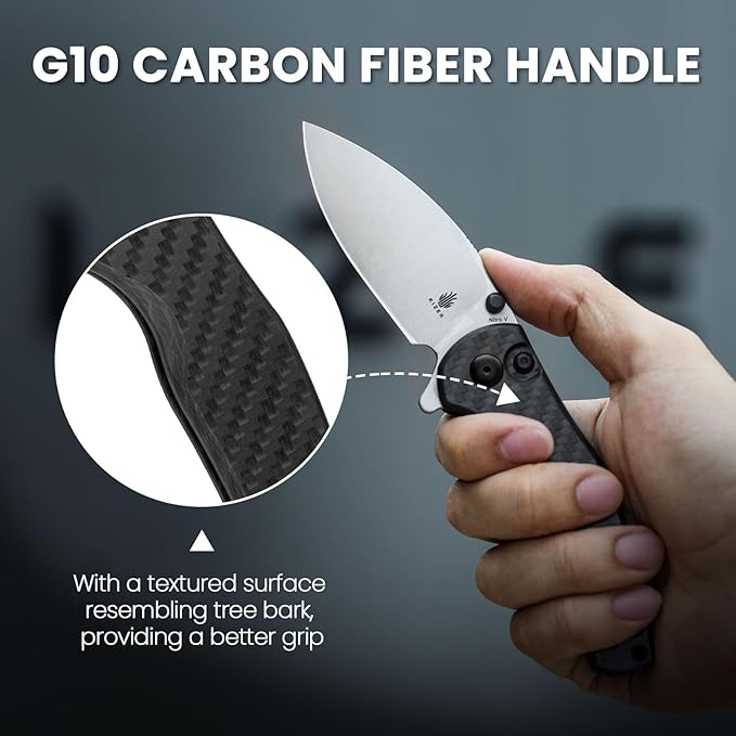 Kizer Mini Grouper Folding Pocket Knife, Nitro-V Steel Blade G10 Handle Small EDC Knife, Button Lock Knife with Pocket Clip for Men Women, Sharp Camping Hiking Survival Knives V3669A1